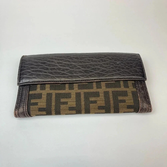 FENDI long wallet Zucca beige canvas x leather Authentic used L3508 - Picture 5 of 13
